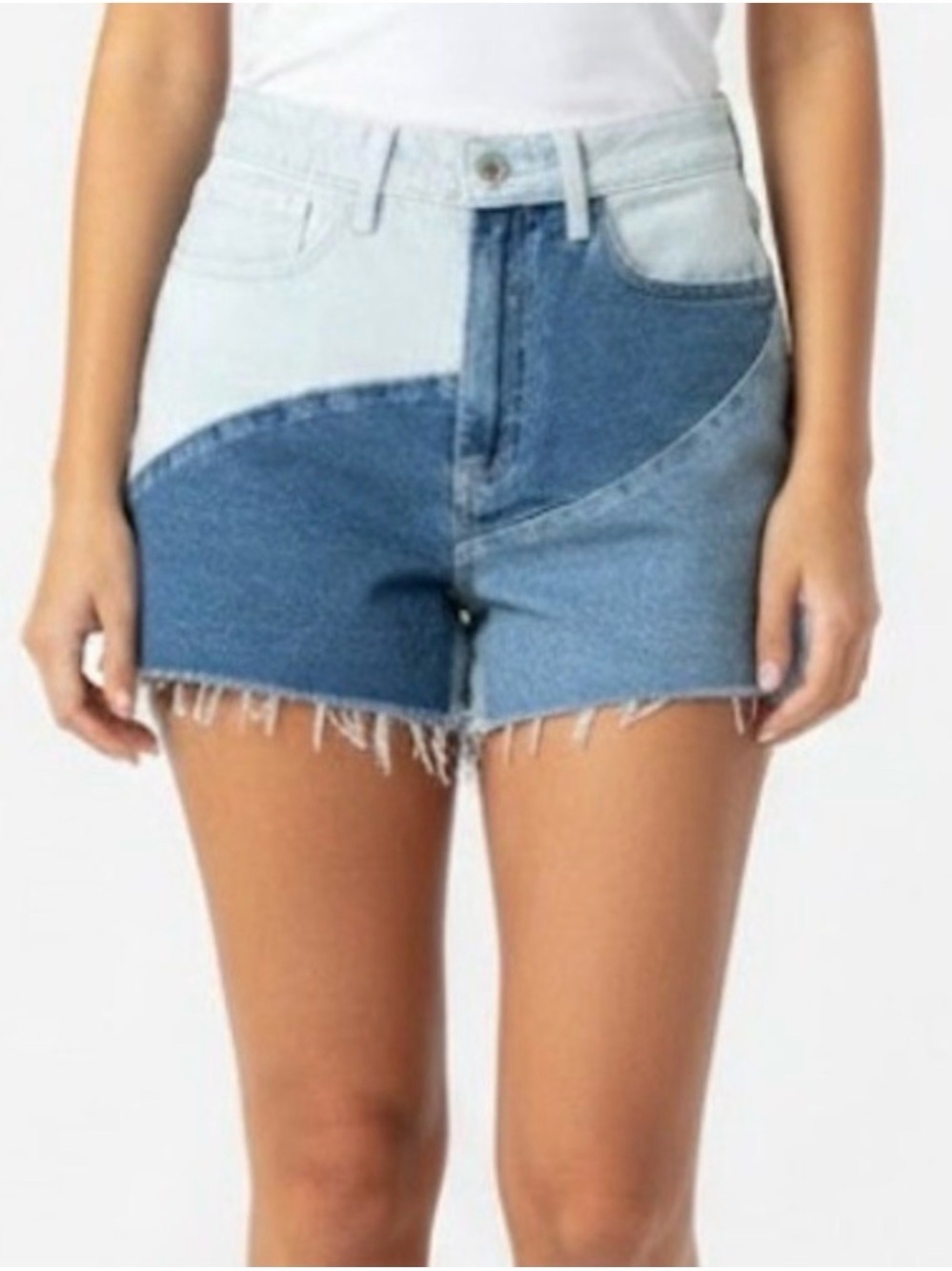 Hollister Patchwork Ultra High Rise Mom Shorts Two Tone Denim Size 28 Y2K Indie